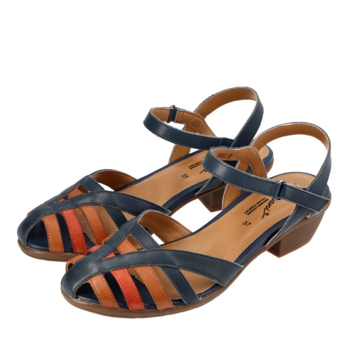 Barani Leather Heeled Sandals with Back Strap (Short) 19612 Navy Multi