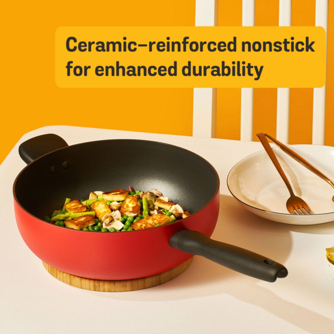 Meyer Bauhaus Nonstick 28cm Roma Red Open Stirfry with Helping Handle (Induction) 14204