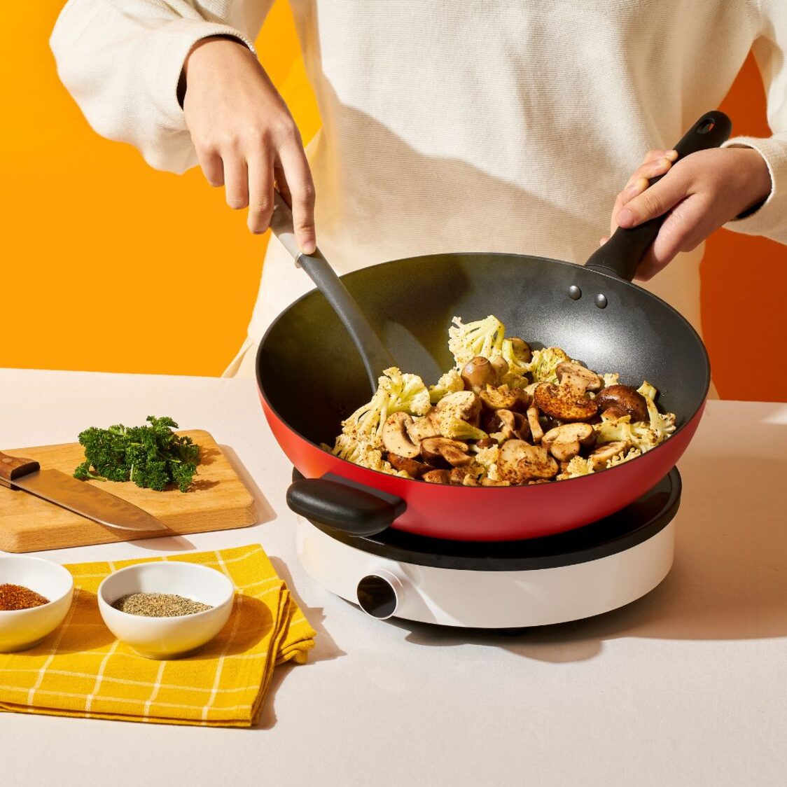 Meyer Bauhaus Nonstick 28cm Roma Red Open Stirfry with Helping Handle (Induction) 14204