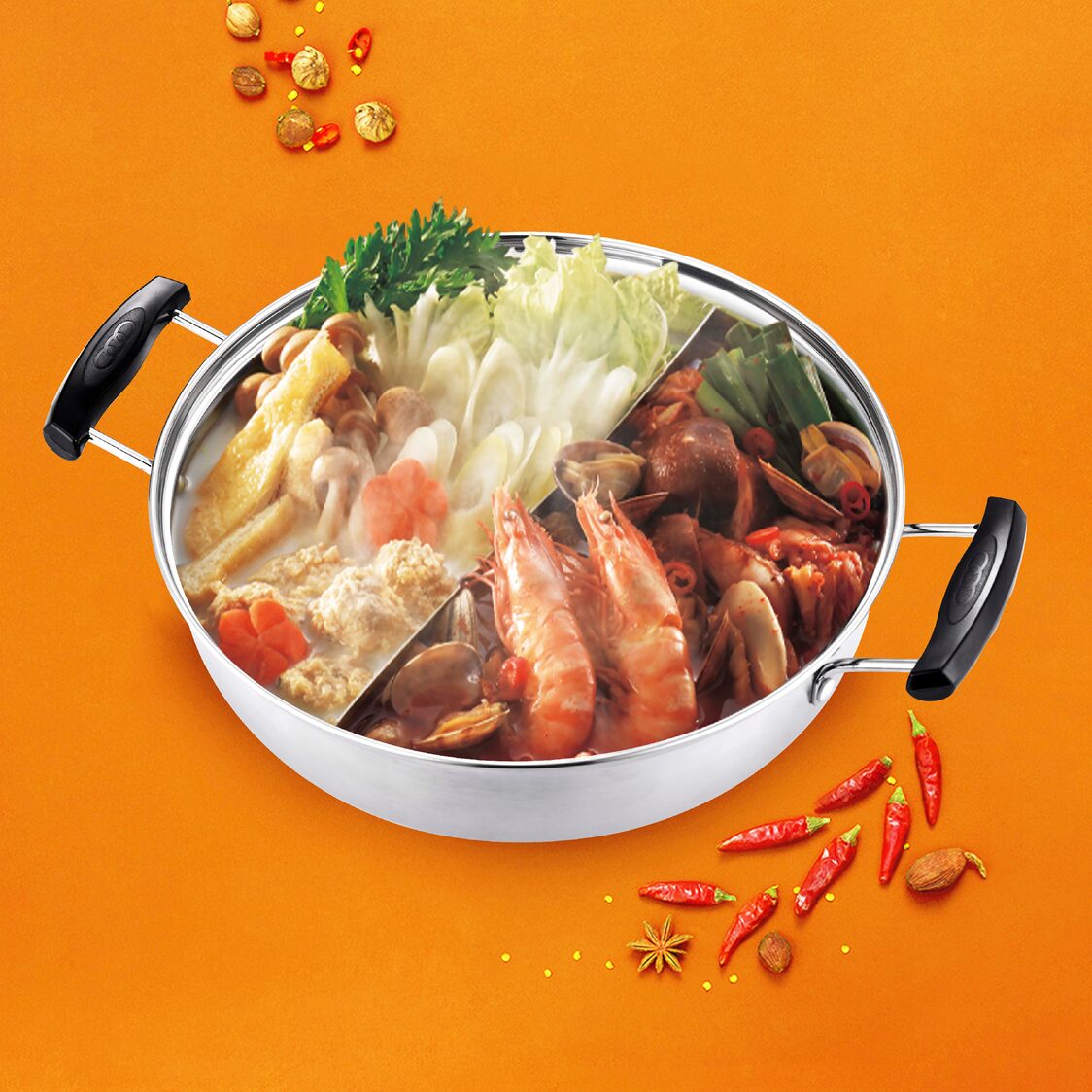 Endo 28cm Stainless Steel "Yuan Yang" Steamboat (E - SB28 - 4) - Metro Singapore Departmental Store - Celebrating 69 Years in SG