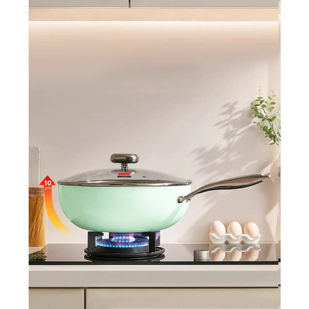Endo Wagashi 32cm I.H. Skillet Wok - Green (E - WGS - 32SW - GREEN) - Metro Singapore Departmental Store - Celebrating 69 Years in SG