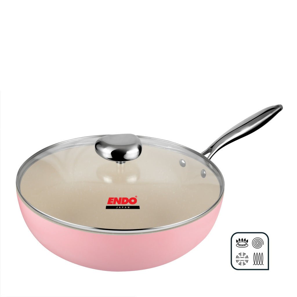 Endo Wagashi 32cm I.H. Skillet Wok - Pink (E - WGS - 32SW - PINK) - Metro Singapore Departmental Store - Celebrating 69 Years in SG