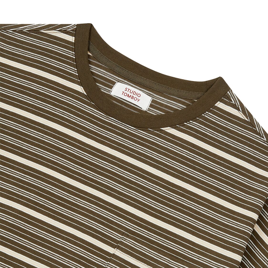 Studio Tomboy Striped Pocket Short Sleeve T-Shirt Khaki