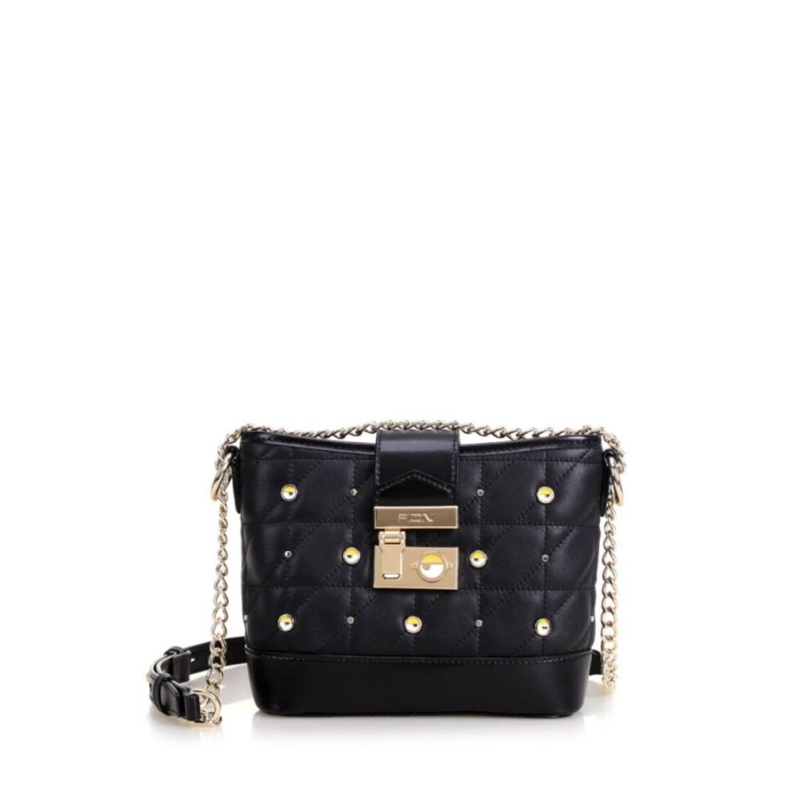 Fion Minions Lambskin Leather with Cowhide Leather Shoulder Bag - FAAFVFA004BLKBLKZZ