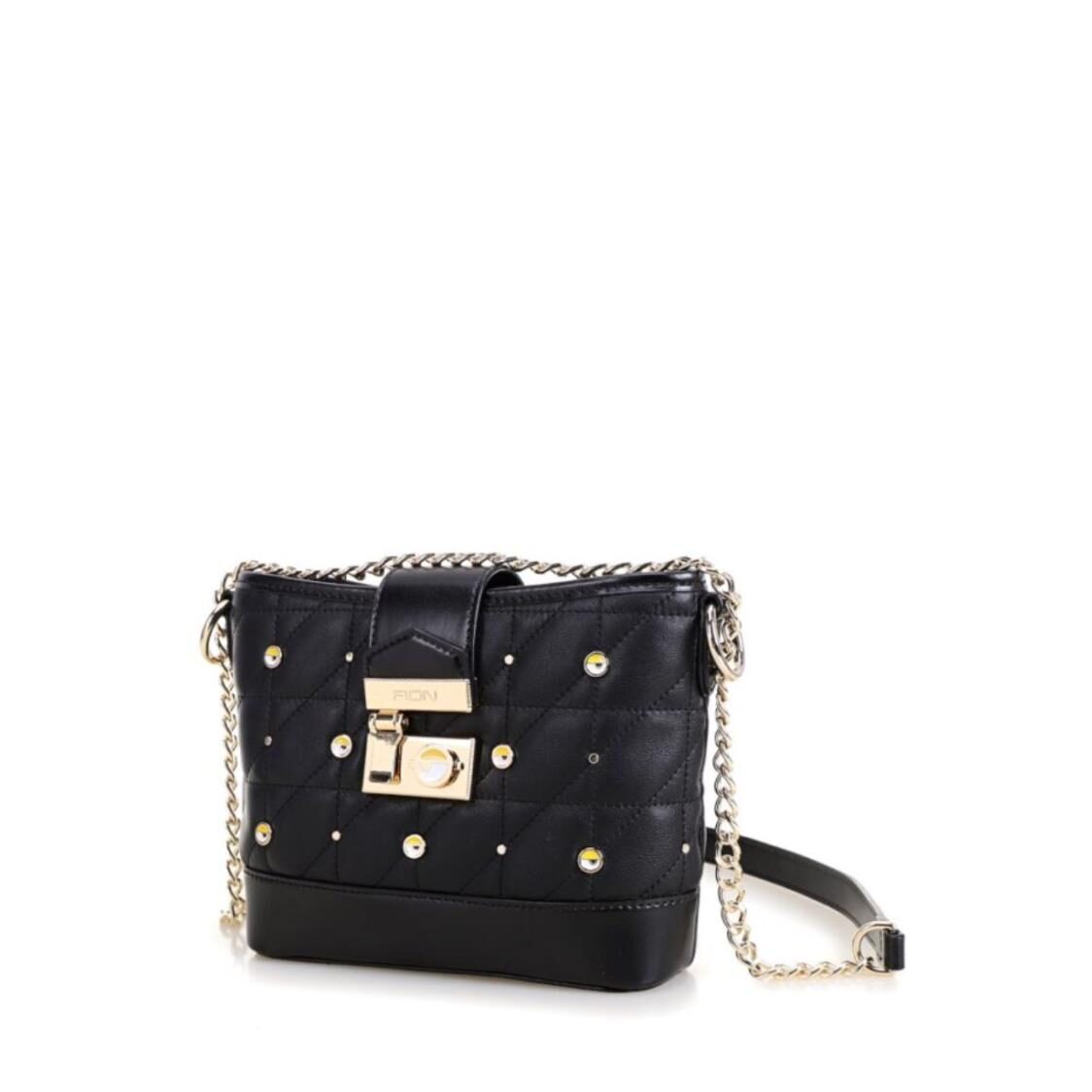Fion Minions Lambskin Leather with Cowhide Leather Shoulder Bag - FAAFVFA004BLKBLKZZ