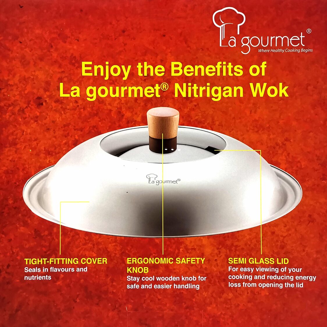 La Gourmet Nitrigan 36cm Semi Glass Stainless Steel Cover LGMCWCI394798