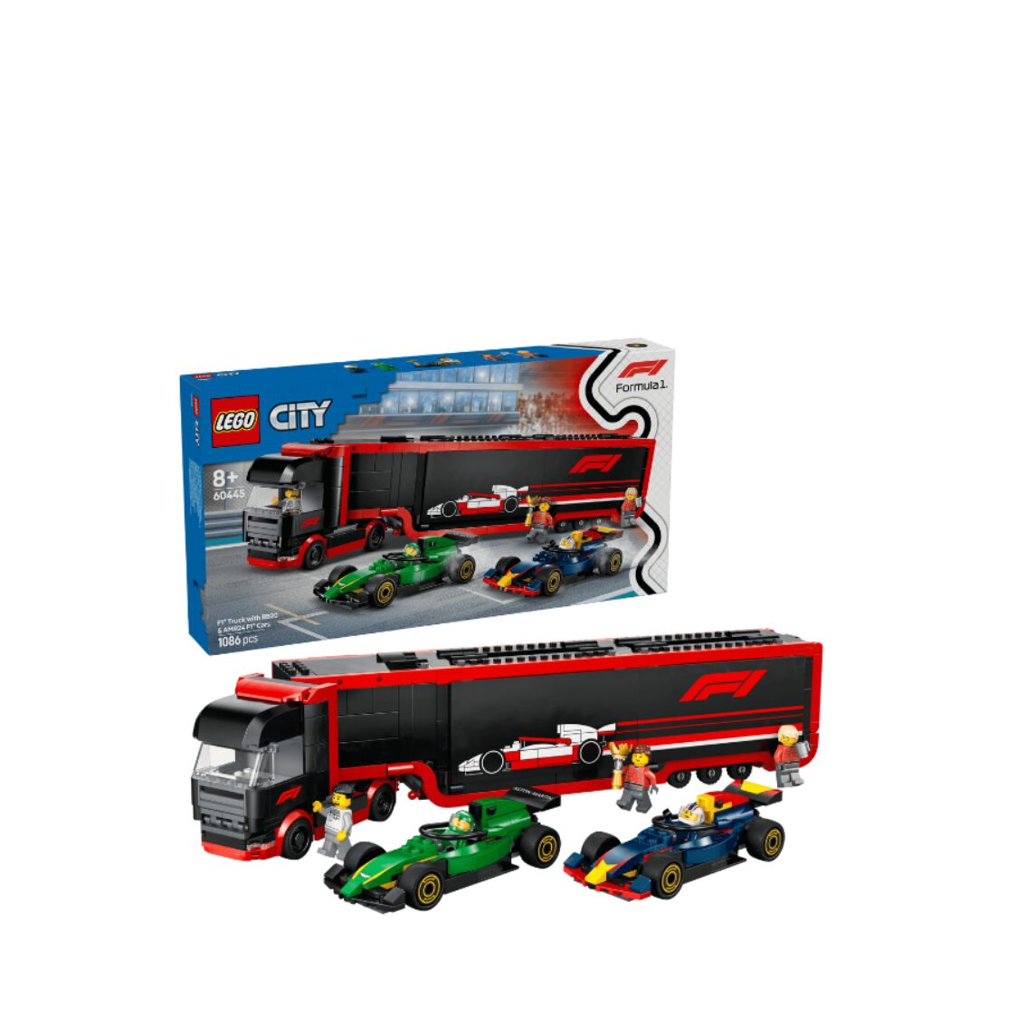 Lego F1® Truck with RB20 & AMR24 F1® Cars 60445
