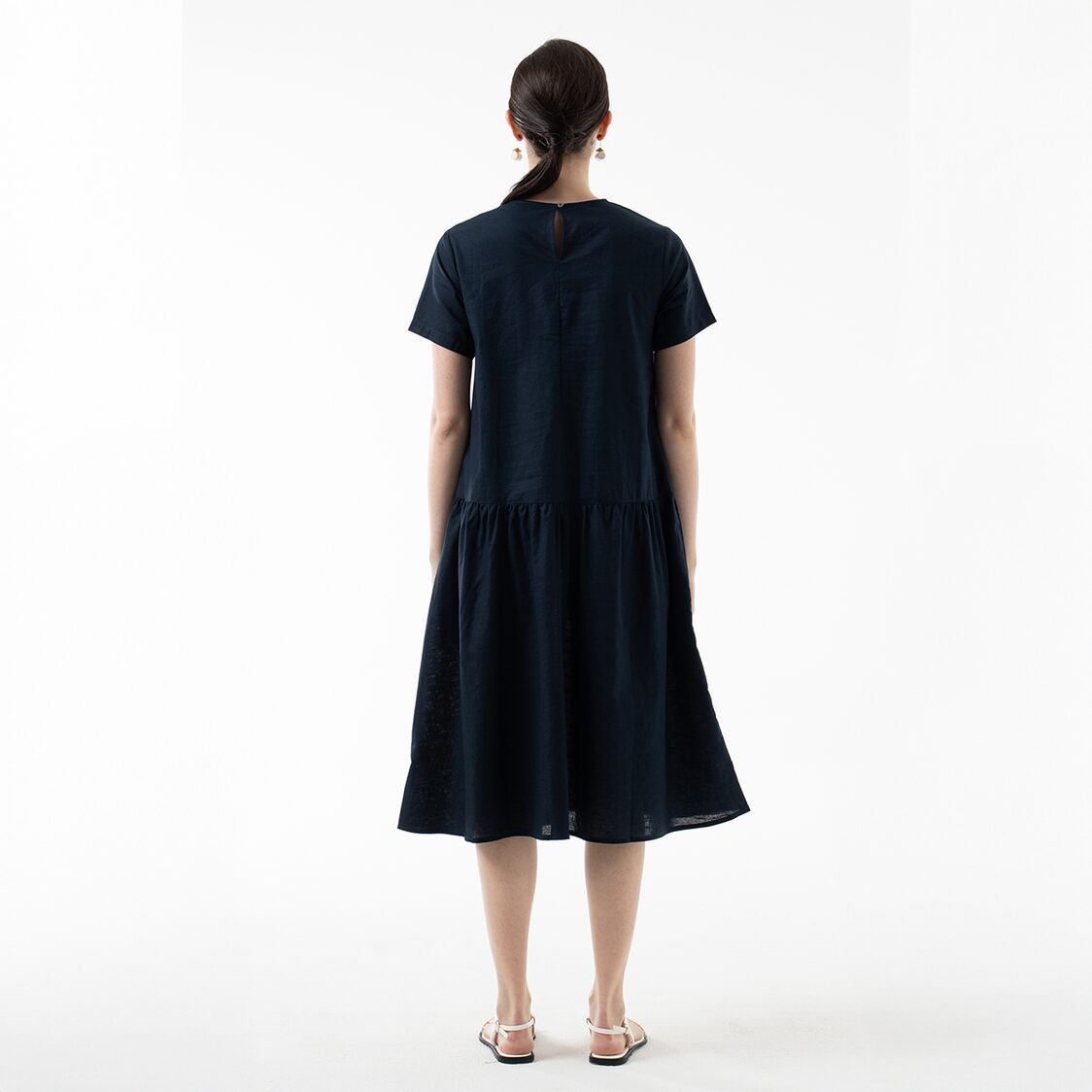 K/Woods Effortless Gathered Midi Dress in Midnight Blue