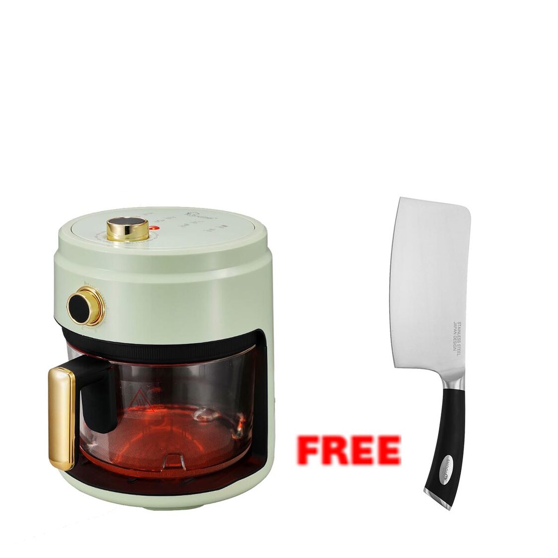 La Gourmet 4L Glass Air Fryer - Green (LGELAF412843) + Free Shogun Cleaver 7Inch (Worth $69.90)