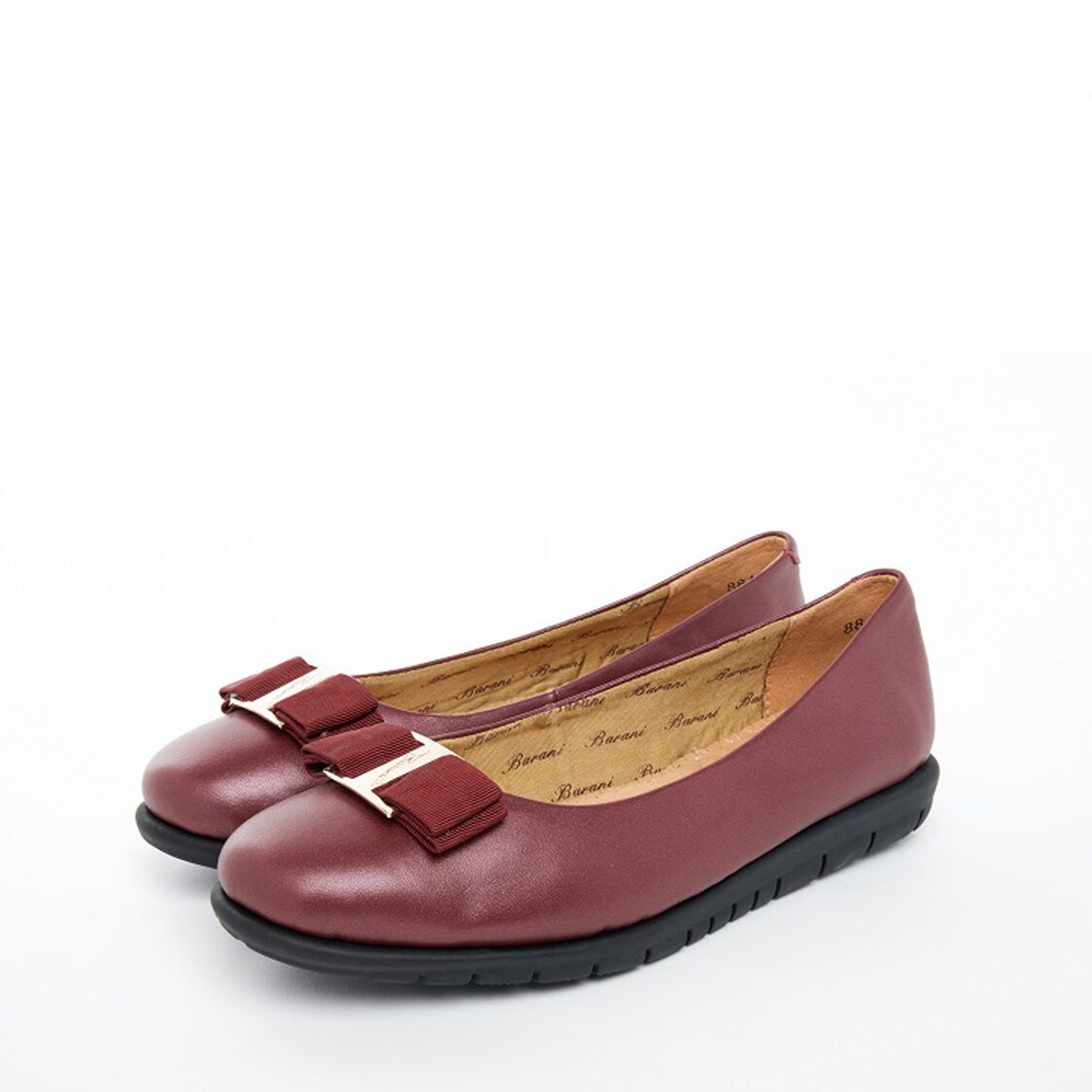 Barani 8841-33 Leather Pumps/Ballet Flats Maroon (With Fixed Buckle)