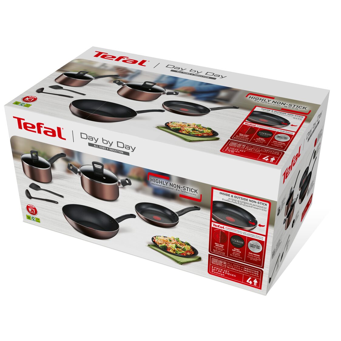 Tefal Day by Day Induction 8-PCS Cookware Set (G143S8)