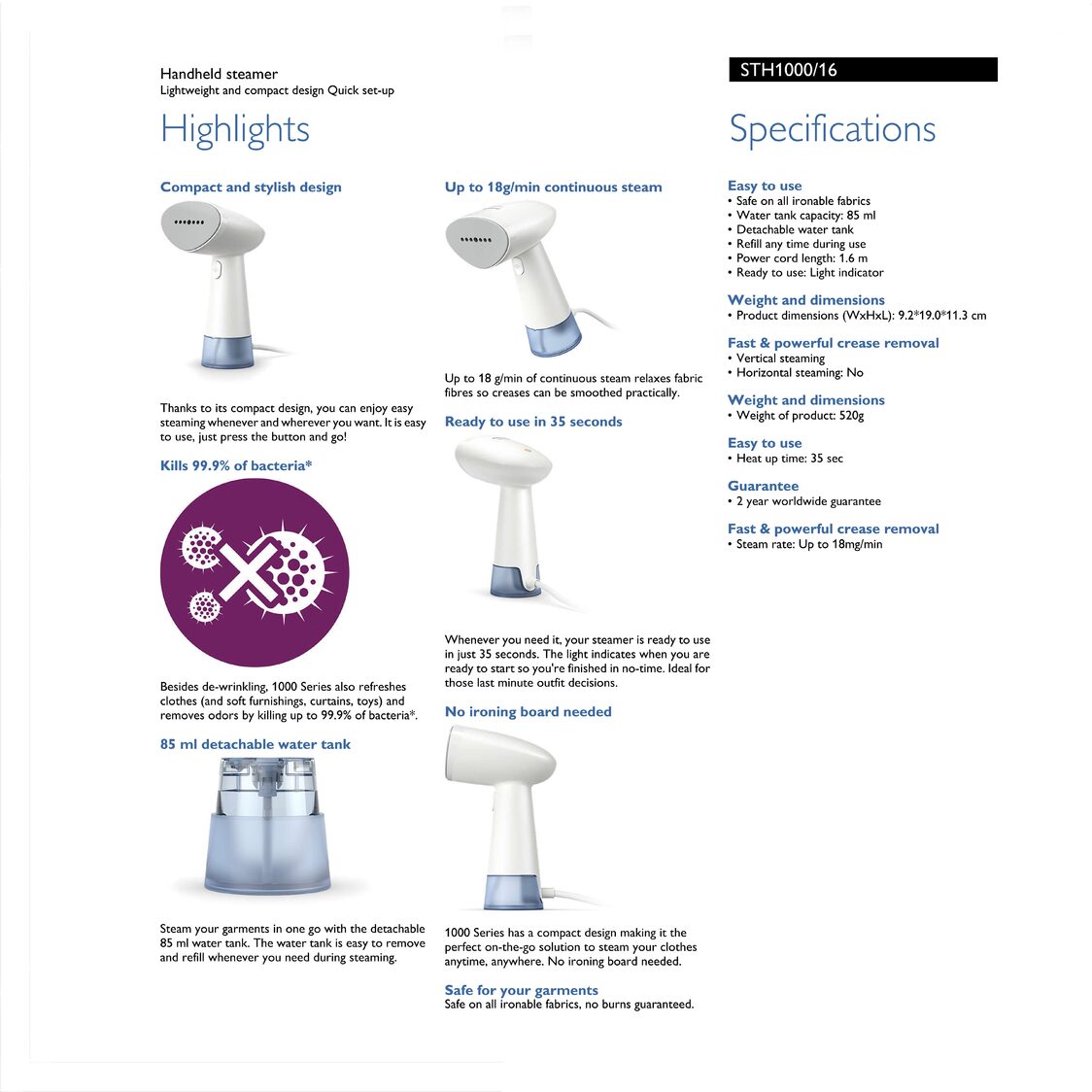 Philips 1000 Series Handheld Steamer (STH1000/16)