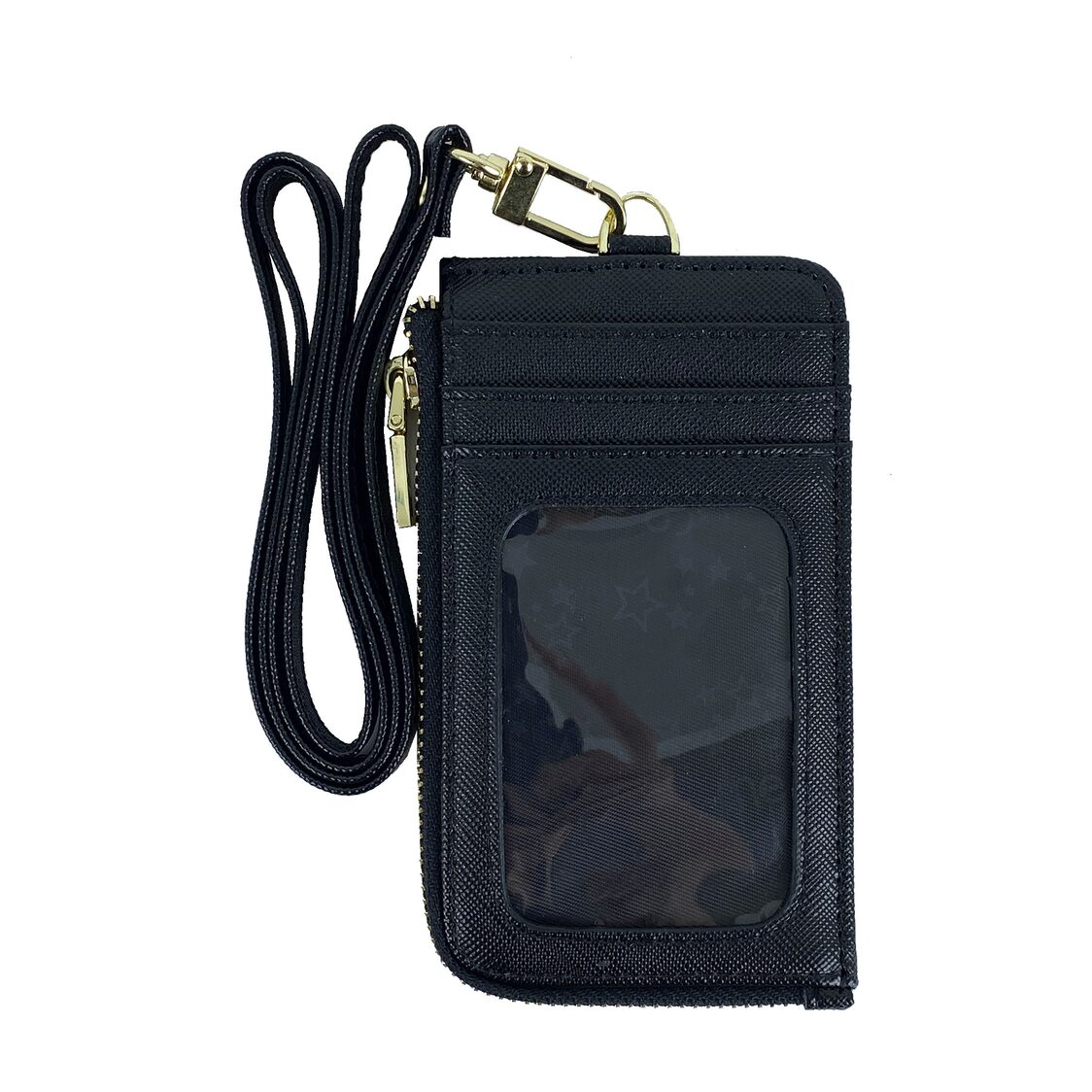 Mel&Co Saffiano Leatherette Zip-Up Lanyard Card Holder