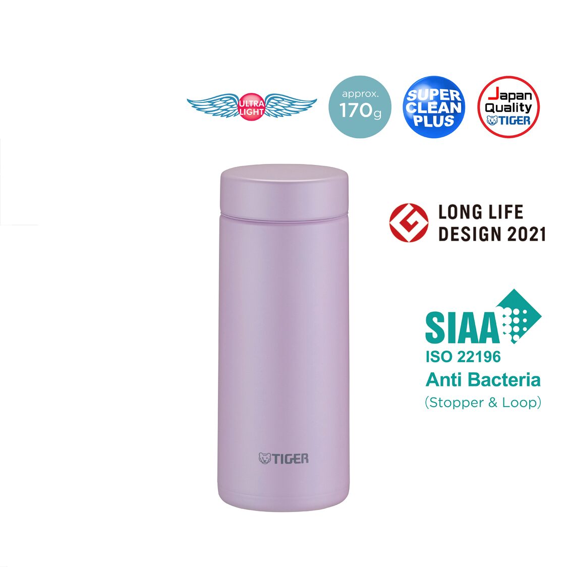 Tiger Anti-Bacteria Double Stainless Steel Thermal Mug 350ml - Misty Pink (MMZ-K035 PM)