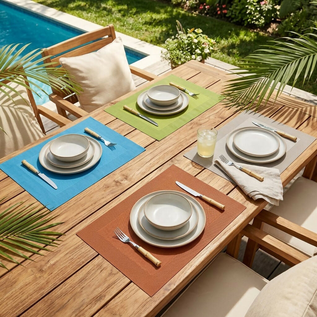 Rapee Border Woven Texilene Placemat – Tone on Tone Border Design – 35 x 47 cm – Aqua