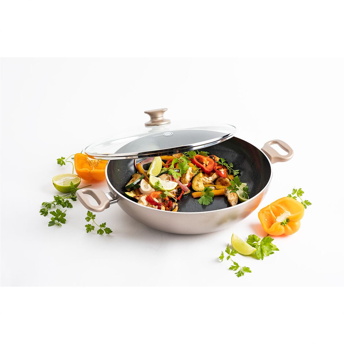 Greenpan Camb Bronze 36cm Ceramic Covered Wok GPCBR675983 + Free Spatula & Ladle Set (Worth $29.90) (GPGC010734) - Metro Singapore Departmental Store - Celebrating 69 Years in SG