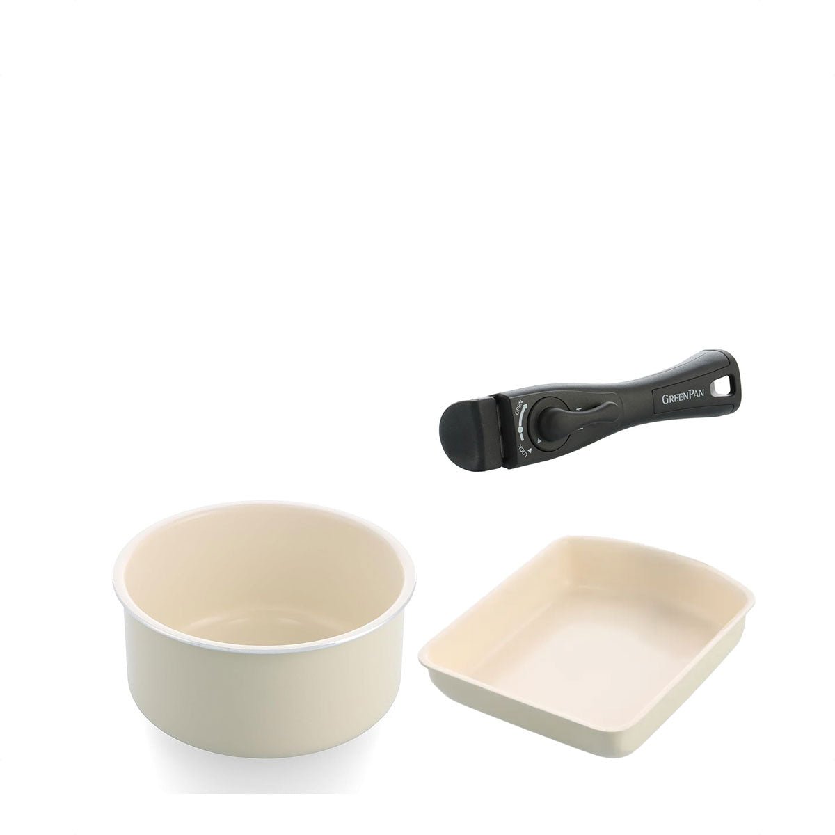 Greenpan Click Chef 16cm Open Saucepan + 20cm Rectangle Eggpan + Removable Handle Ceramic Cooking Set (GPCLC050655+GPCLC050693+GPCLC071445) - Metro Singapore Departmental Store - Celebrating 69 Years in SG