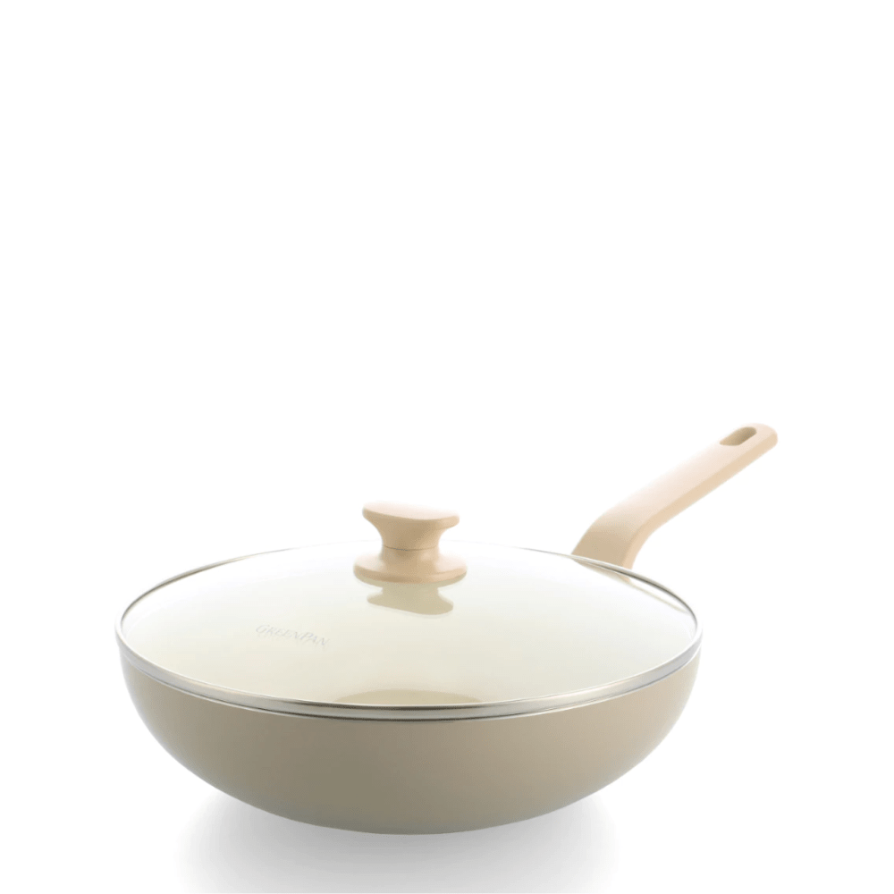 Greenpan Essence Taupe 28cm Ceramic Wok With Lid (GPEE073142) - Metro Singapore Departmental Store - Celebrating 69 Years in SG