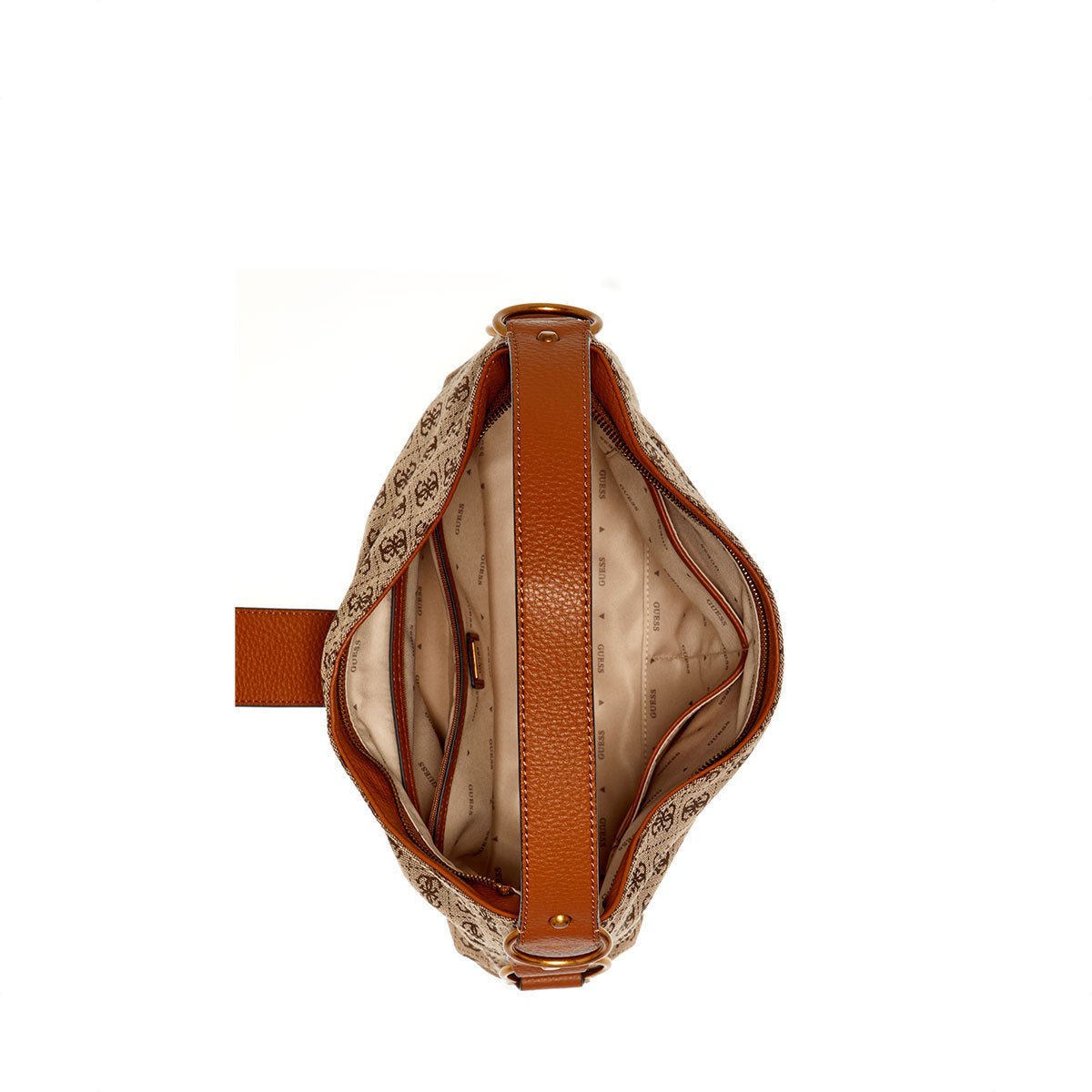 Guess Camden Shoulder Bag - Latte Logo/Cognac - Metro Singapore Departmental Store - Celebrating 69 Years in SG