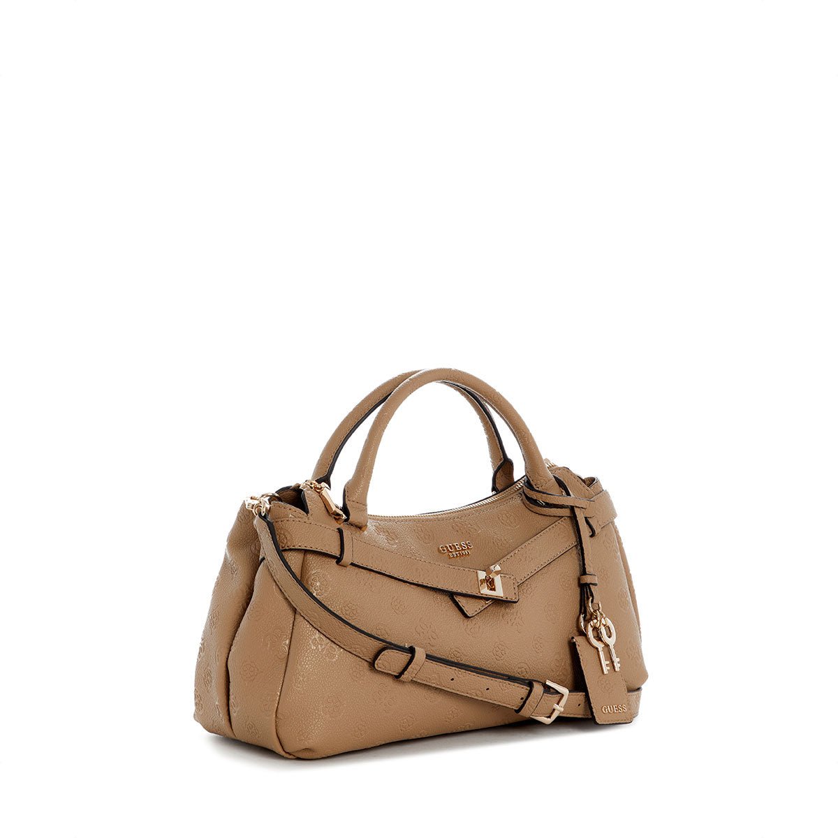 Guess Ella Logo Girlfriend Satchel - Beige Logo - Metro Singapore Departmental Store - Celebrating 69 Years in SG
