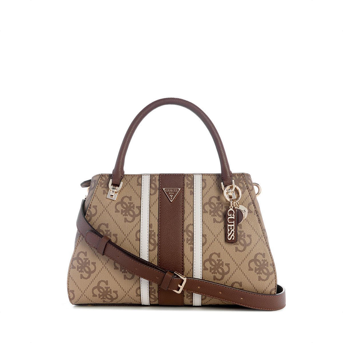 Guess Noelle II Luxury Satchel - Latte Logo/Brown - Metro Singapore Departmental Store - Celebrating 69 Years in SG