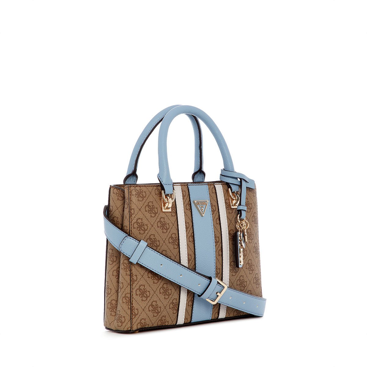 Guess Noelle II Sml Multi Comp Satchel - Latte Logo/Light Blue - Metro Singapore Departmental Store - Celebrating 69 Years in SG