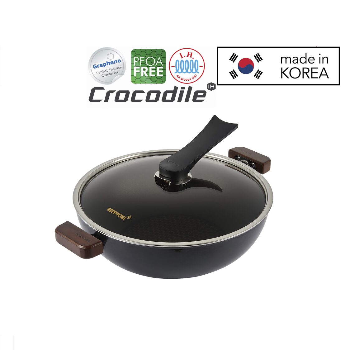 Happycall Crocodile IH Graphene Die Cast Chef Wok with Lid 32cm (3900 - 0376) - Metro Singapore Departmental Store - Celebrating 69 Years in SG