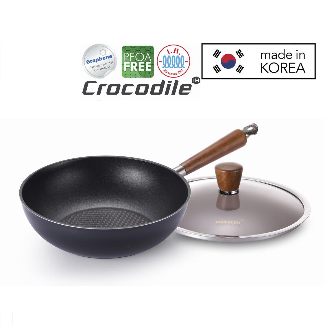 Happycall Crocodile IH Graphene Die Cast Wok Pan with Lid 28cm (3900 - 0387) - Metro Singapore Departmental Store - Celebrating 69 Years in SG