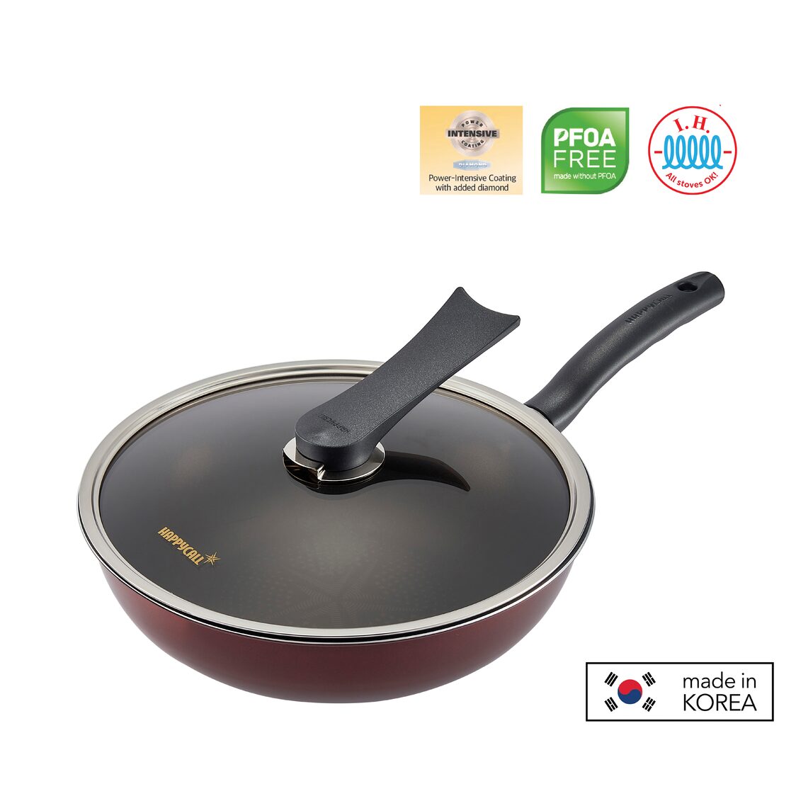 Happycall Solaris Diamond IH 28cm Non - Stick Wok Pan with Glass Lid (3900 - 0563) - Metro Singapore Departmental Store - Celebrating 69 Years in SG