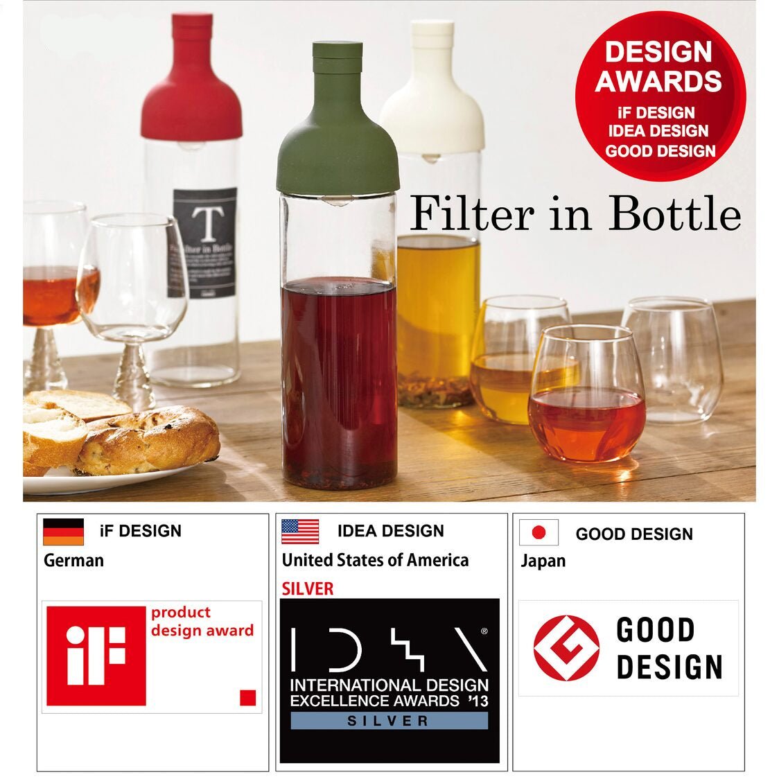 Hario 750ml Cold Brew Filter in Bottle With 5PC Glass Cup Set - Red (FIB - 75R & HU - 3012) - Metro Singapore Departmental Store - Celebrating 69 Years in SG