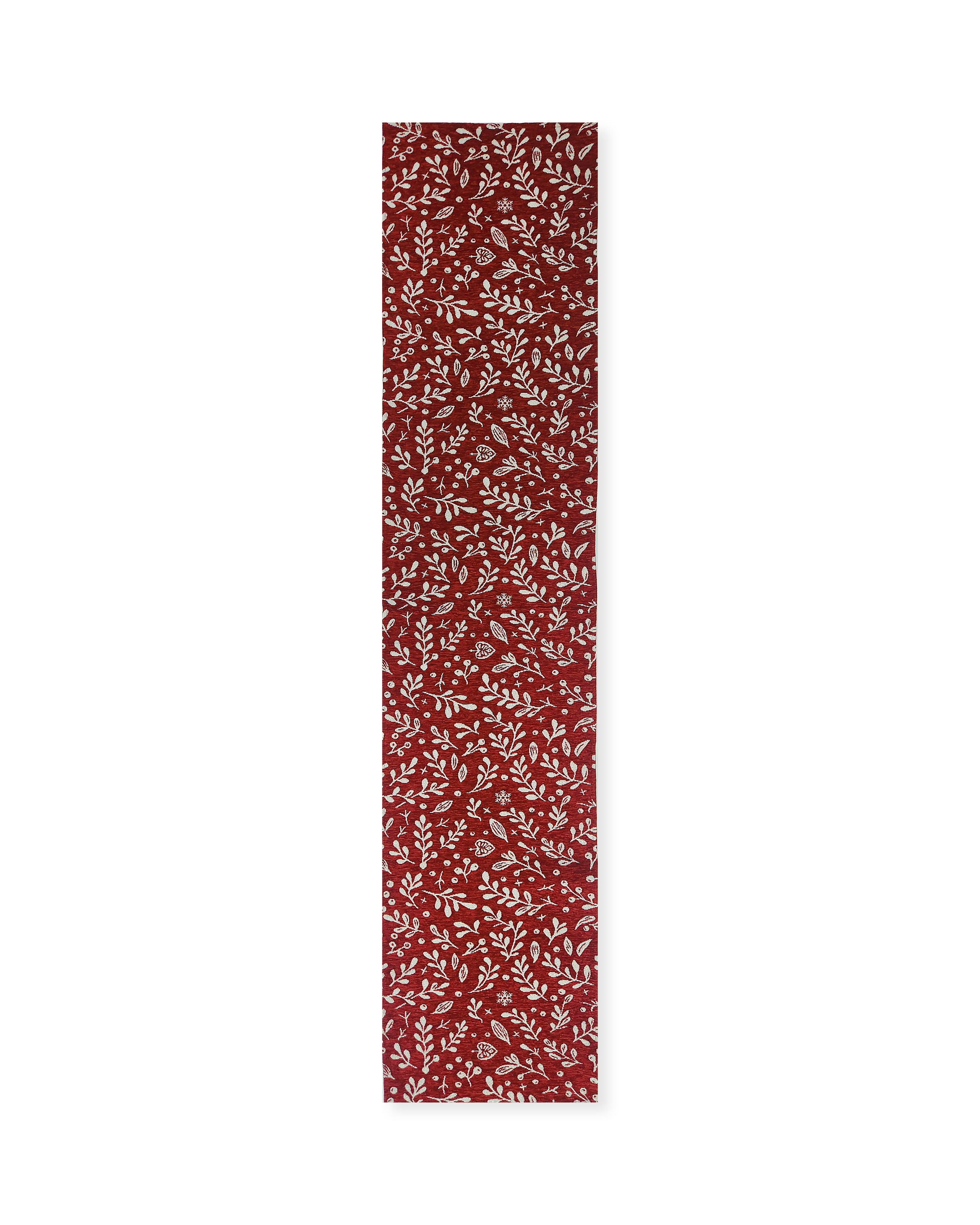 Rapee Joy Hollyberry Woven on Red Chenille Table Runner with Straight Ends – 33 x 180 cm – Red