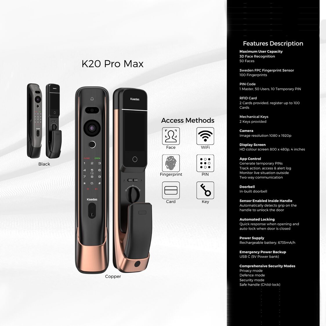 Kaadas K20 Pro Max Digital Lock - Copper - Metro Singapore Departmental Store - Celebrating 69 Years in SG