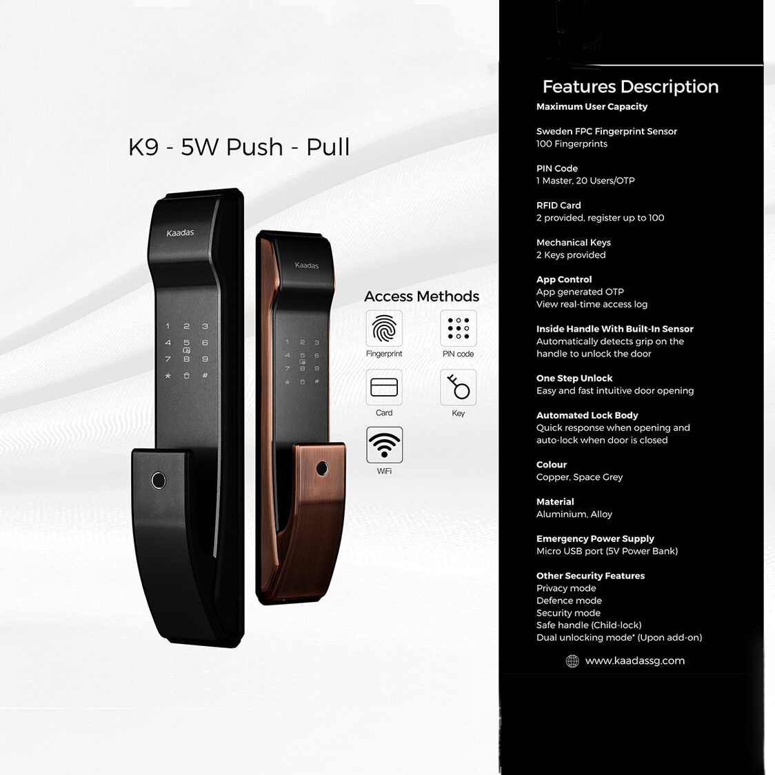 Kaadas K9 - 5W Space Grey + R8GD Lock Bundle - Metro Singapore Departmental Store - Celebrating 69 Years in SG