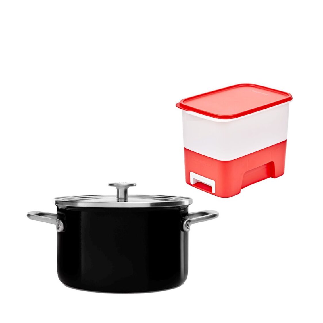 KitchenAid 24cm Cast - Iron Enamel Casserole GPKA668565 - Black + Free Tupperware Smart Rice Dispenser - Metro Singapore Departmental Store - Celebrating 69 Years in SG