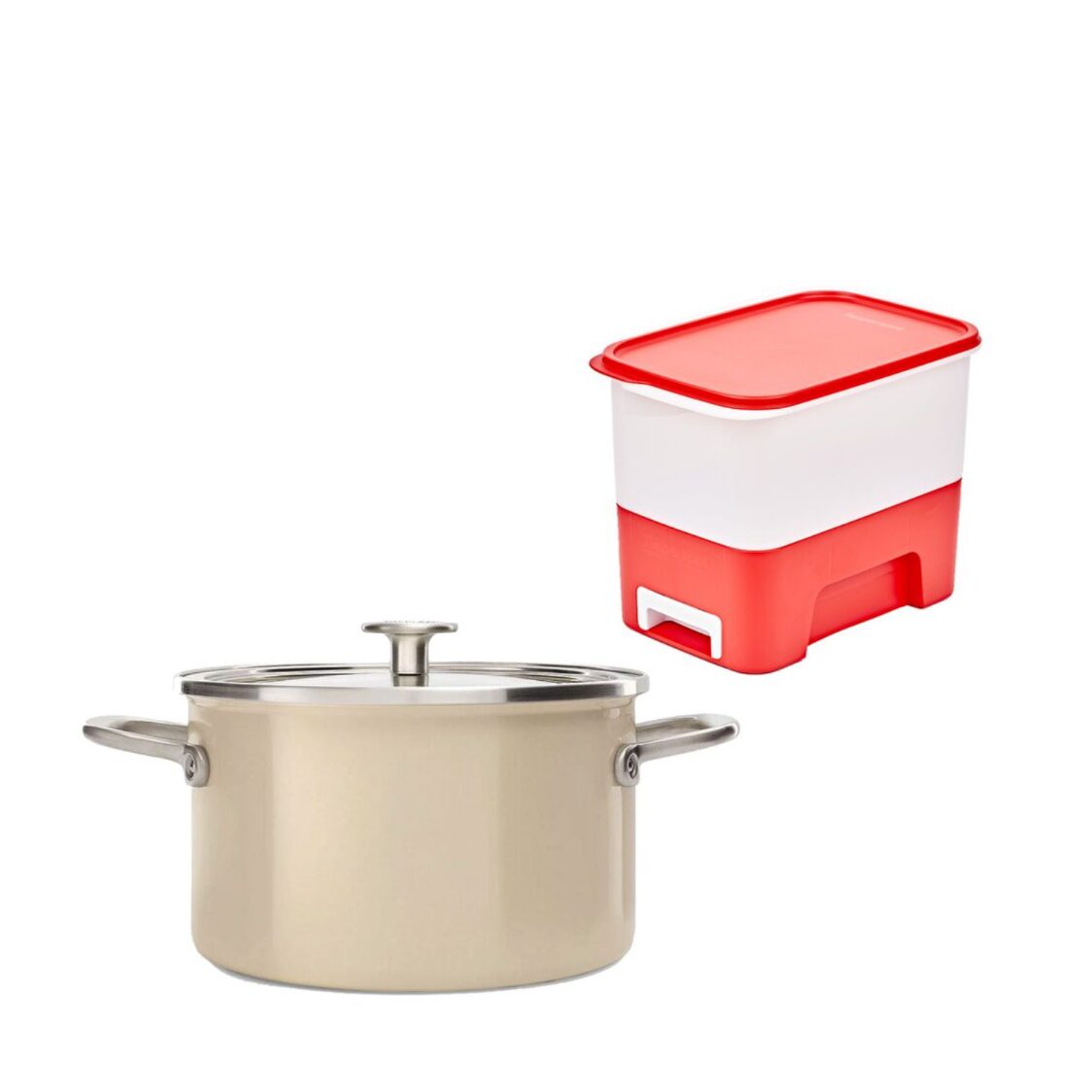 KitchenAid 24cm Cast - Iron Enamel Casserole GPKA668589 - Cream + Free Tupperware Smart Rice Dispenser - Metro Singapore Departmental Store - Celebrating 69 Years in SG
