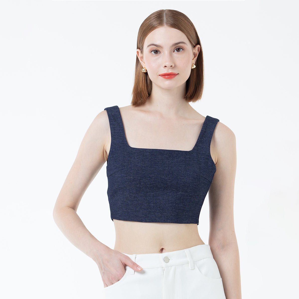 K/Woods Square Neck Cropped Top - Navy - Metro Singapore Departmental Store - Celebrating 69 Years in SG
