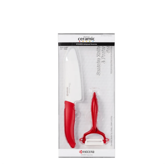 Kyocera 5.5" Advanced Ceramic Santoku Knife & Peeler Set FK140WH - CP10N RD - Red - Metro Singapore Departmental Store - Celebrating 69 Years in SG