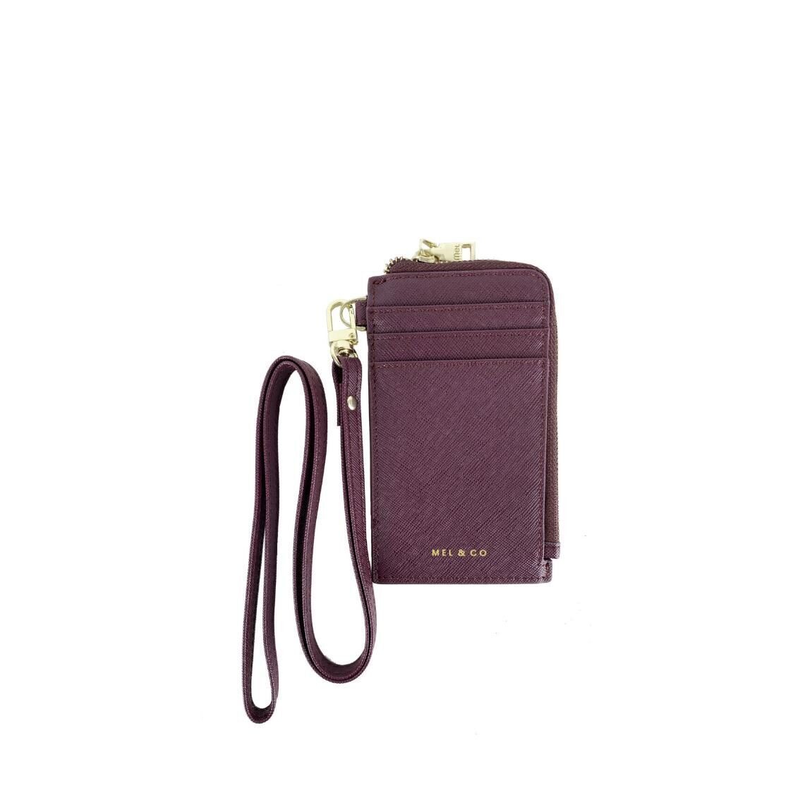 Mel&Co Saffiano-Effect L-Zip Lanyard Card Holder
