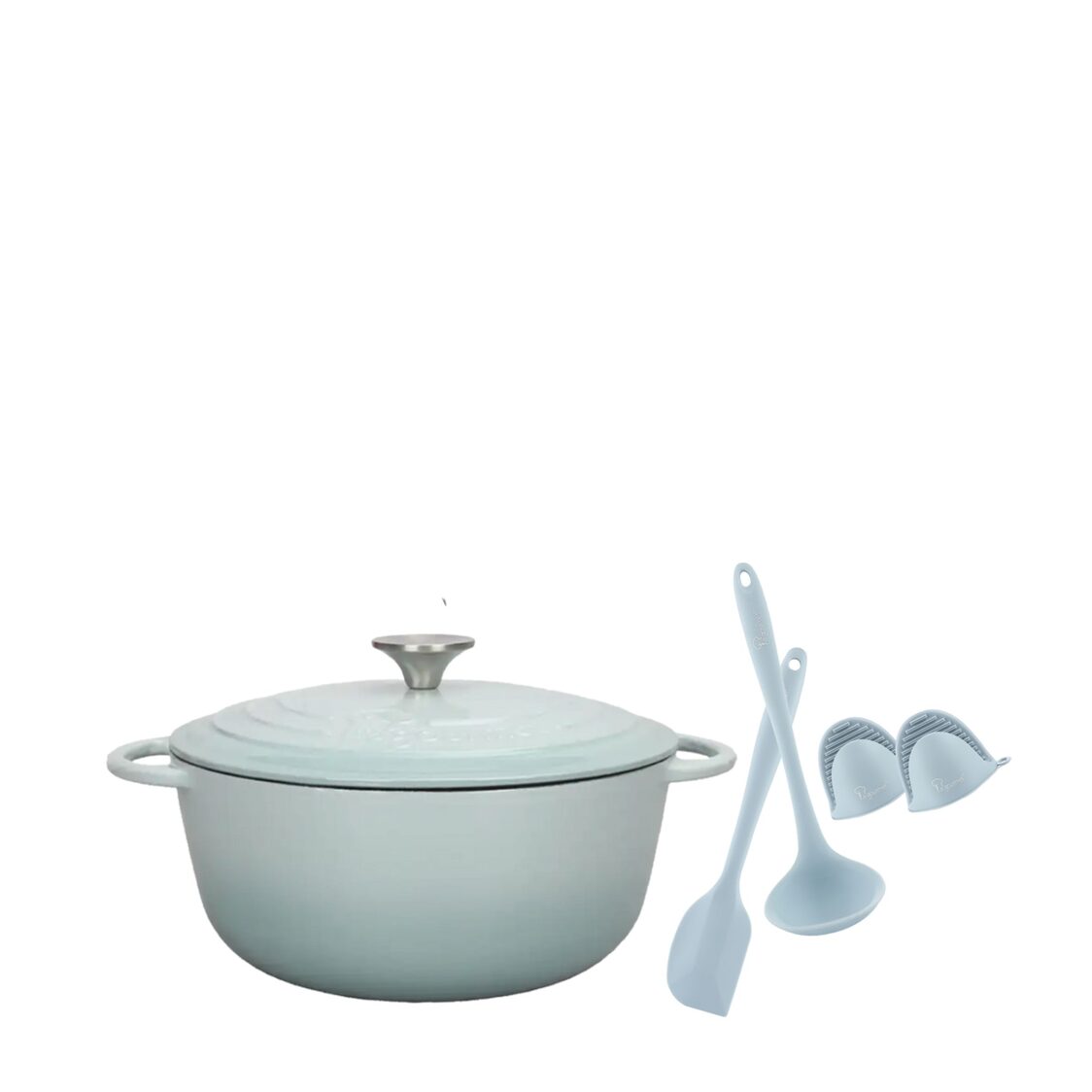 La Gourmet Amoura 24cm/ 4L Enamel Cast Iron Casserole with Silicone Grip x2 + Spatula & Ladle (LGMCWCI424150) - Metro Singapore Departmental Store - Celebrating 69 Years in SG