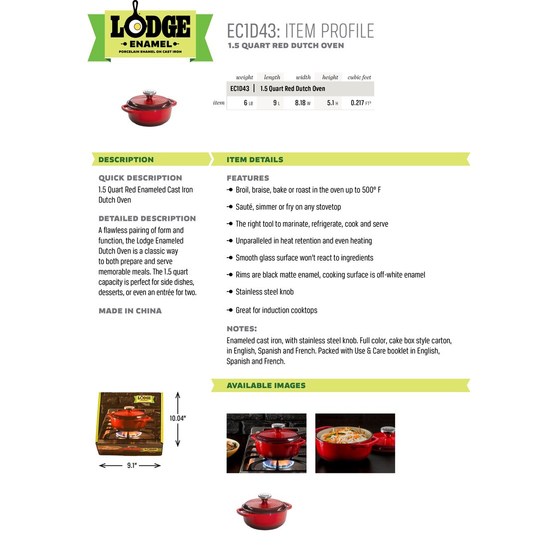 Lodge 1.5 Quart Red Enameled Cast Iron Dutch Oven - Metro Singapore Departmental Store - Celebrating 69 Years in SG