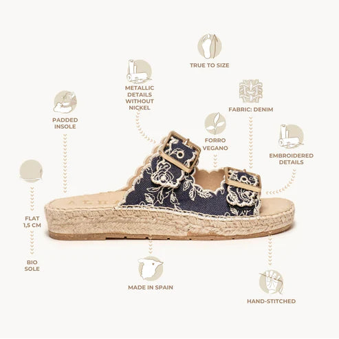 Alhamas Girasol Bio Vaquero Bord Lace Sandal - Darkblue Marino