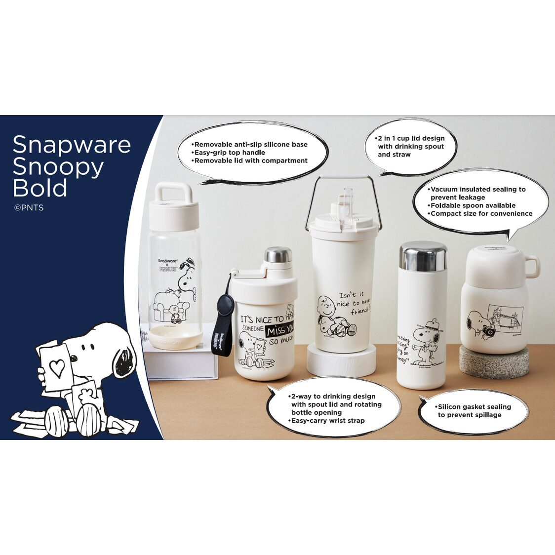 [Metro Exclusive] Snapware Thermal Bottle With Handle - Snoopy Bold - Metro Singapore Departmental Store - Celebrating 69 Years in SG