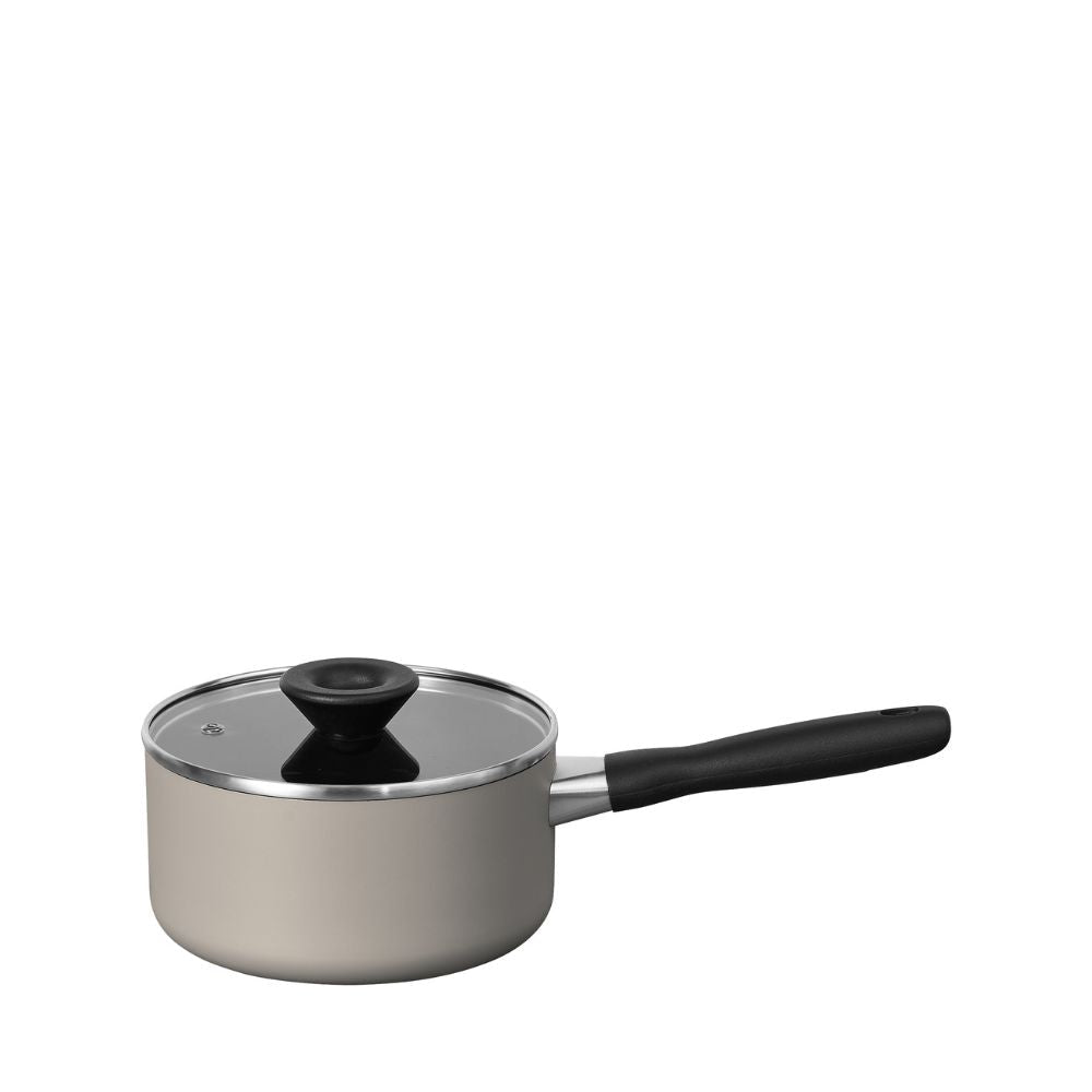 Meyer Bauhaus Nonstick Saucepan with Glass Lid - Warm Grey - Metro Singapore Departmental Store - Celebrating 69 Years in SG
