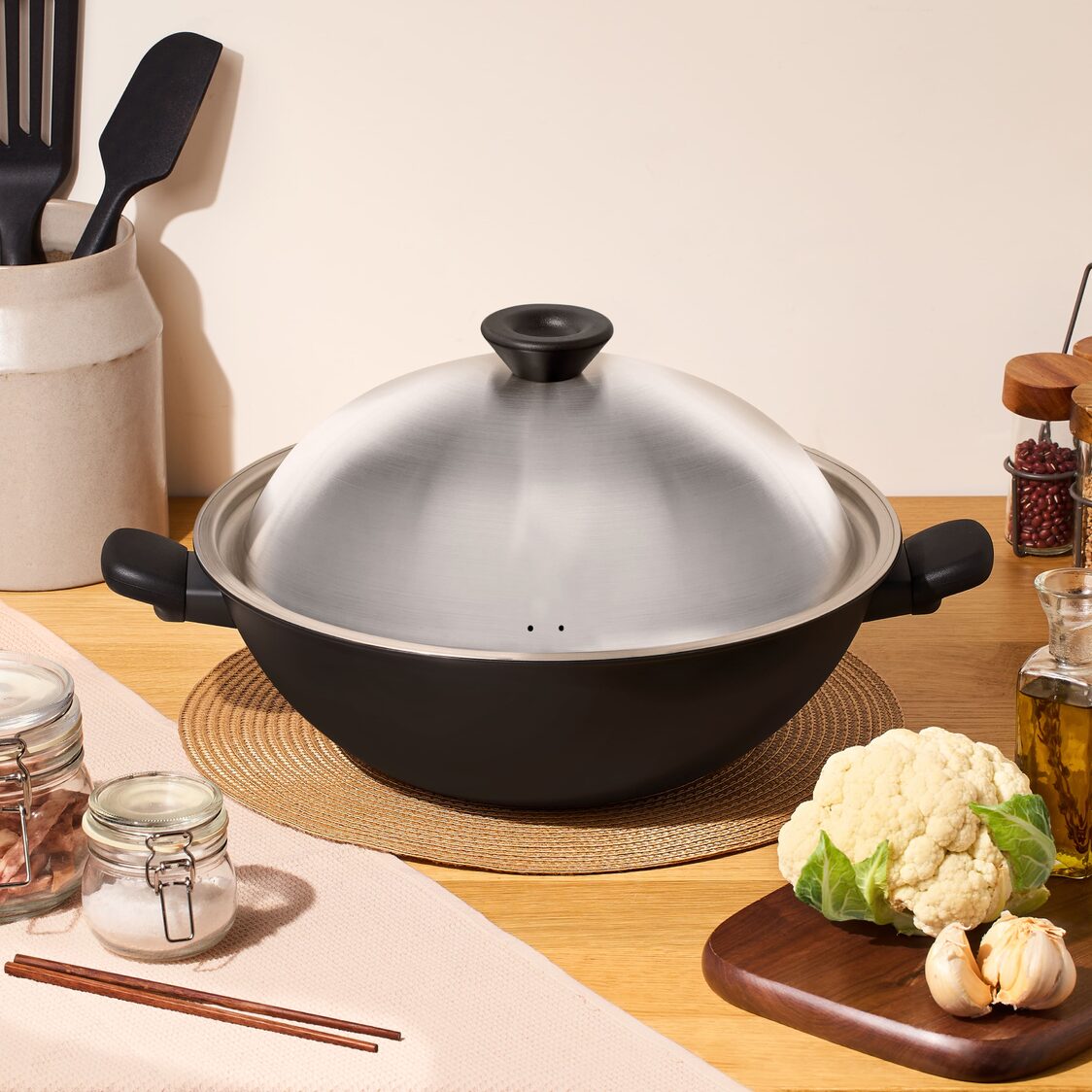Meyer Midnight Nonstick 36cm Hard Anodized Chinese Wok with Lid (Induction) 82009 - Metro Singapore Departmental Store - Celebrating 69 Years in SG