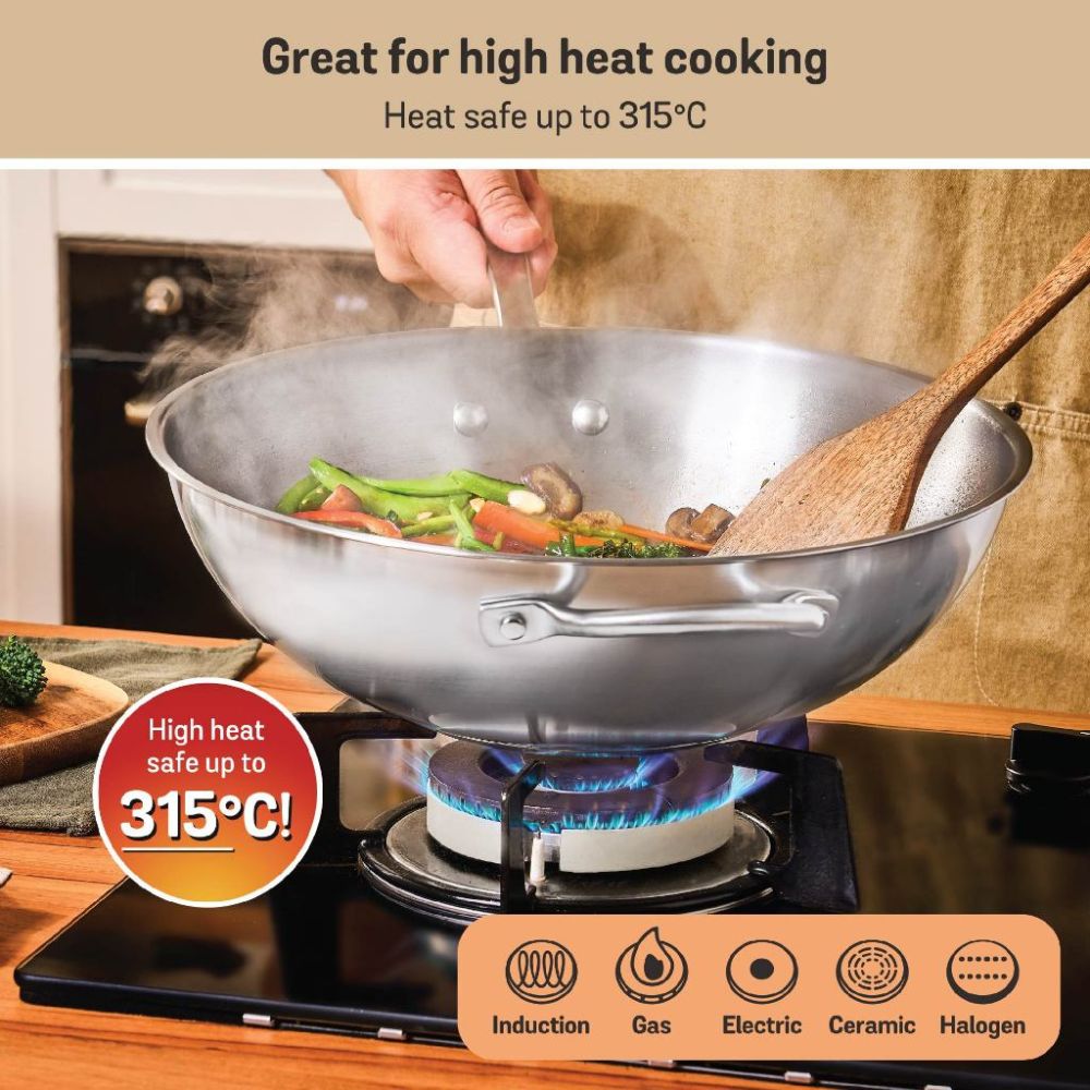 Meyer White Steel Stainless Steel 32cm Stirfry with Glass Lid and Helper Handle 71508 - Metro Singapore Departmental Store - Celebrating 69 Years in SG