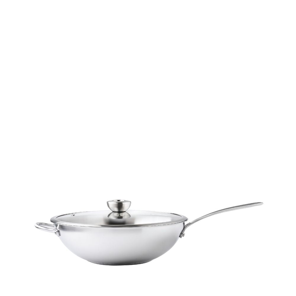 Meyer White Steel Stainless Steel 32cm Stirfry with Glass Lid and Helper Handle 71508 - Metro Singapore Departmental Store - Celebrating 69 Years in SG