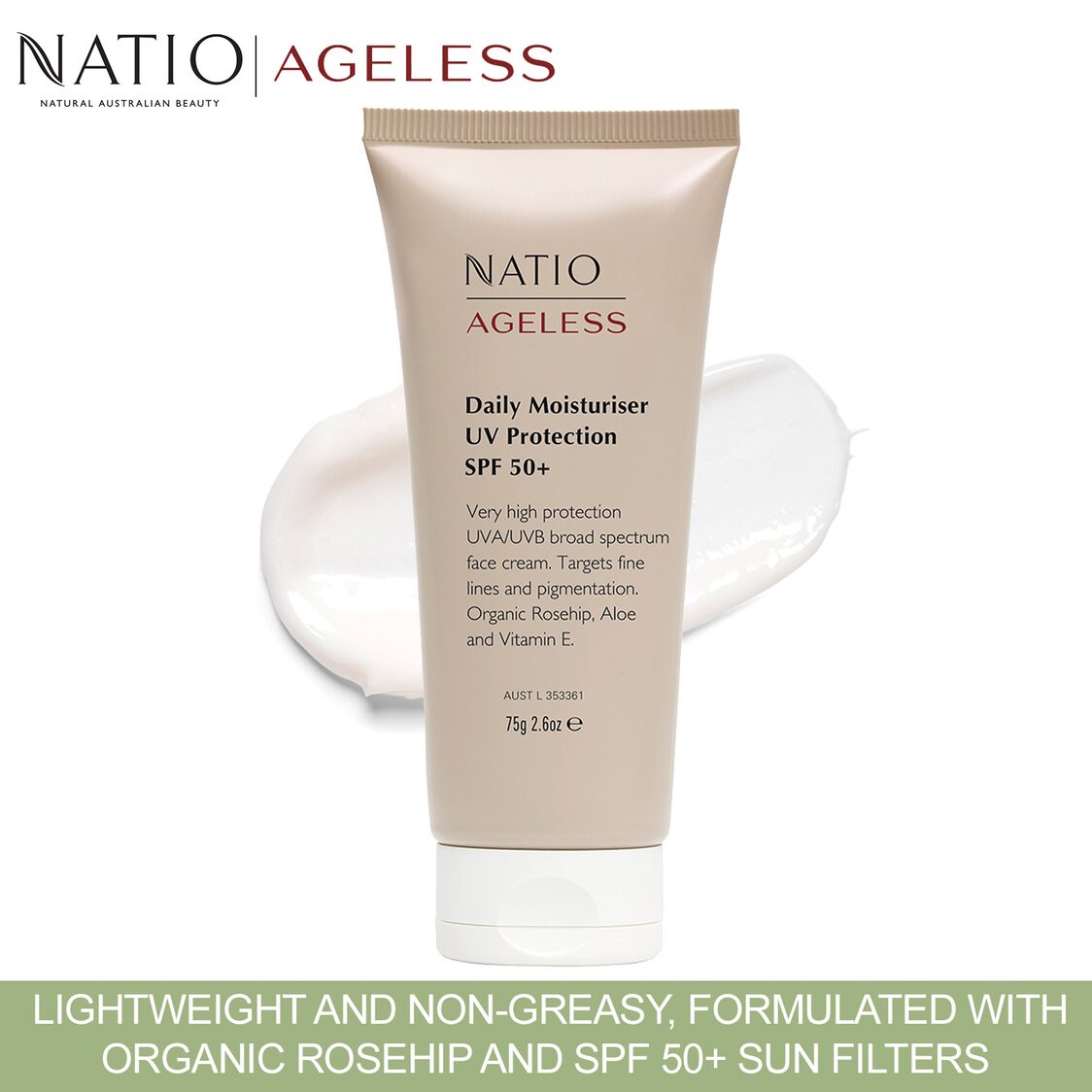 Natio Ageless Daily Moisturiser UV Protection SPF 50+ 75g - Metro Singapore Departmental Store - Celebrating 69 Years in SG