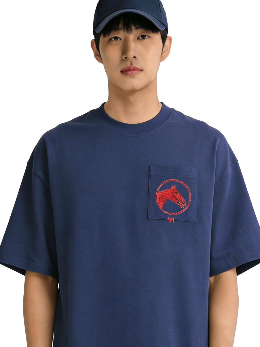 Ortem Horse Embroidery Oversized T-Shirt With Pocket - Metro Singapore Departmental Store - Celebrating 69 Years in SG