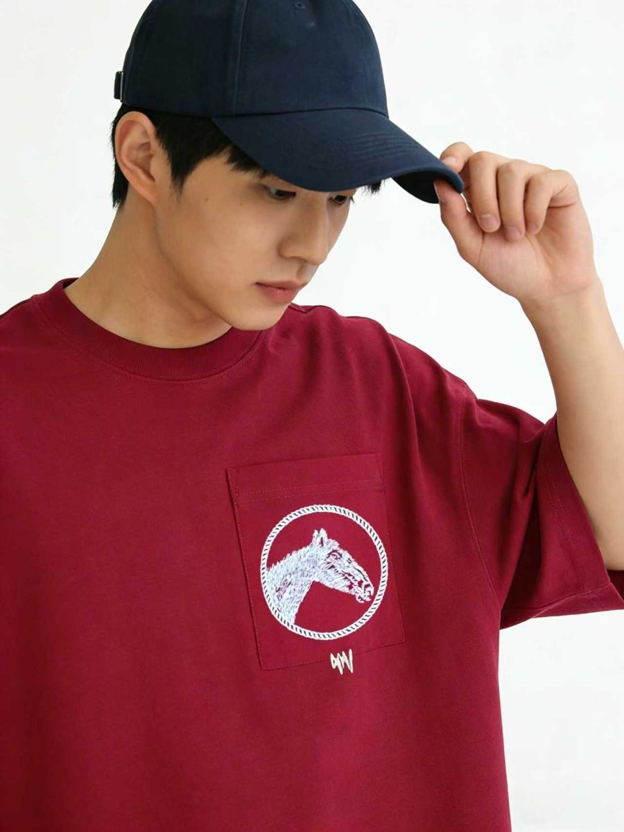 Ortem Horse Embroidery Oversized T-Shirt With Pocket - Metro Singapore Departmental Store - Celebrating 69 Years in SG