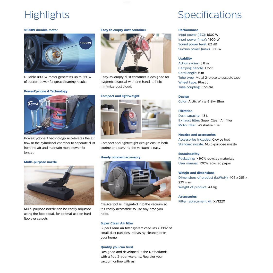 Philips 2000 Series Bagless Vacuum Cleaner 1800W (XB2023/61) - Metro Singapore Departmental Store - Celebrating 69 Years in SG